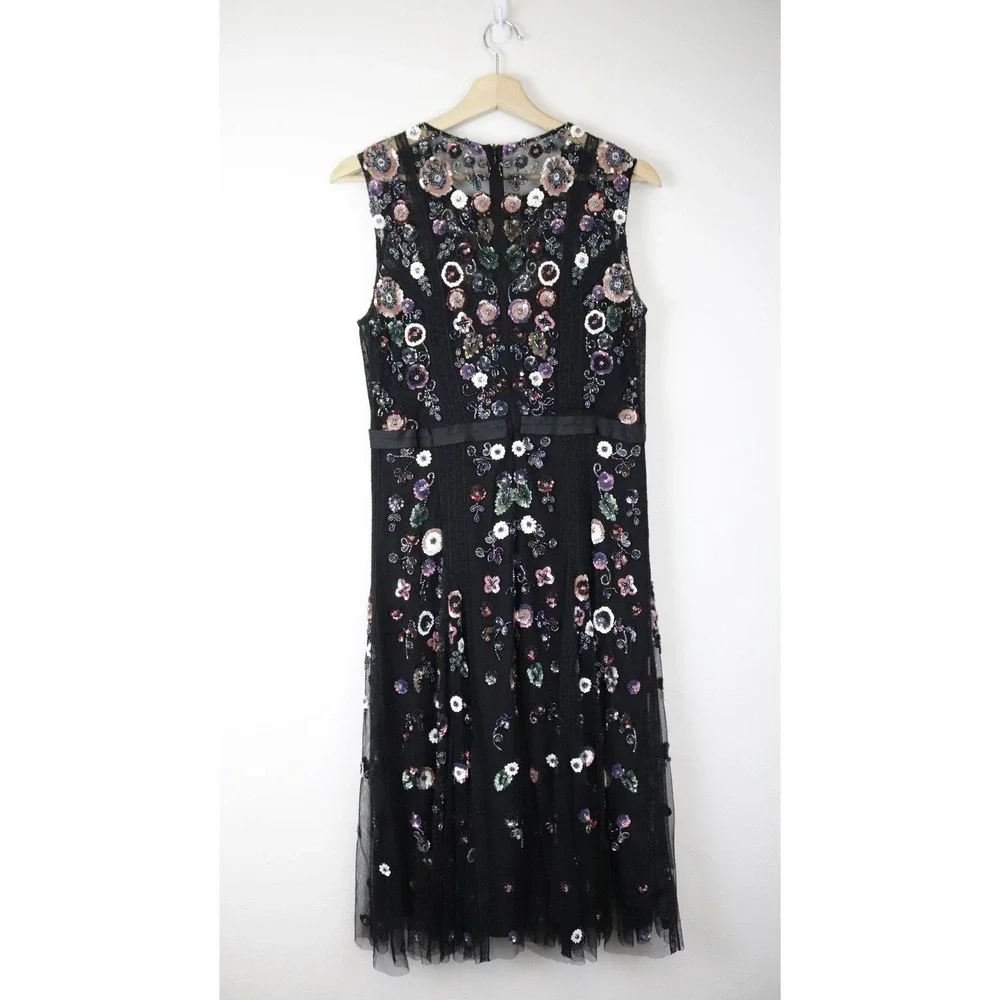 Needle & Thread Floral Ombre Dress 8 Black Sequin Beaded Embellished Midi - Picture 3 of 12